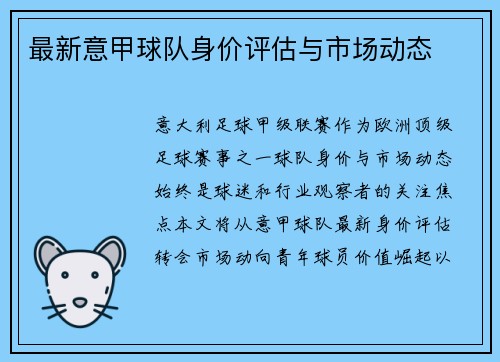 最新意甲球队身价评估与市场动态